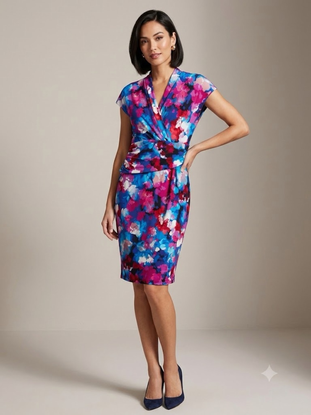 Maggy London Floral Dress in Pink, Blue & Black